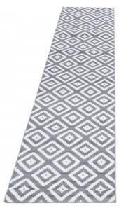Dywan nowoczesny Plus Kwadraty szaro-kremowy 80 cm x 300 cm
