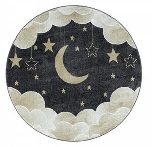 Dywan dziecięcy Funny księżyc nad chmurkami szaro-złoty 120 cm x 120 cm
