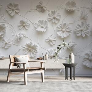 Fototapety Biała reliefowa kompozycja kwiatów w minimalistycznym i wyrafinowanym stylu, Fototapety 3D, Fototapety 3d Kwiaty, w01828 : Uwalls.pl