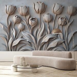 Fototapety Grafika kwiatowa z pięknymi tulipanami w szarej palecie kolorów, Fototapety 3D, Fototapety 3d Kwiaty, w01852v1 : Uwalls.pl