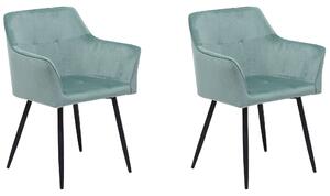 Zestaw 2 krzeseł do jadalni welurowe zielone czarne metalowe nogi Jasmin Beliani