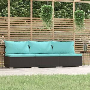 3-osobowa sofa ogrodowa z poduszkami, czarny polirattan