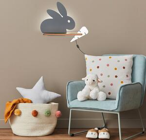 Szaro-biała lampka nocna w kształcie królika z wtyczką - K028-Fifi