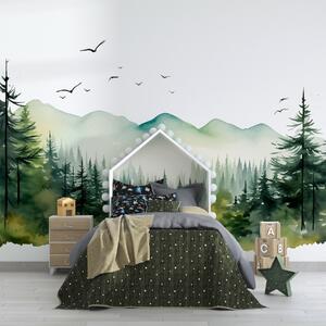 Fototapety Akwarela leśne i górskie krajobrazy, zielona paleta kolorów , Fototapety Natura, w02150 : Uwalls.pl