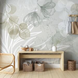 Fototapety Kwiatowe elementy eukaliptusa w odcieniach zieleni i bieli z zachodzącymi na siebie liśćmi i, Fototapety Akwarele, w08599v1 : Uwalls.pl