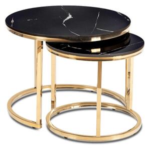 Zestaw Stolików Kawowych MILANO 45 cm/60 cm Czarny Marmur/Złoty Glamour