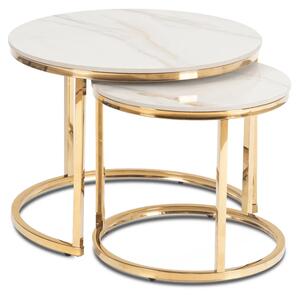 Zestaw Stolików Kawowych MILANO 45 cm/60 cm Biały Marmur/Złoty Glamour