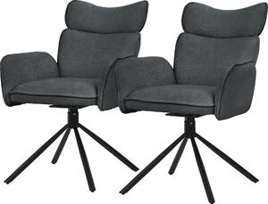 ML-Design krzesła do jadalni obrotowe zestaw 2 krzeseł do salonu w kolorze antracytowym z oparciem i podłokietnikiem krzesło obrotowe 360° na metalowych nogach fotel ergonomiczny