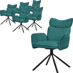 ML-Design krzesła do jadalni obrotowe 6-częściowy zestaw Pokrycie z tkaniny Petrol Krzesło do salonu z oparciem i podłokietnikiem Krzesło obrotowe 360° z metalowymi nogami Fotel ergonomiczny