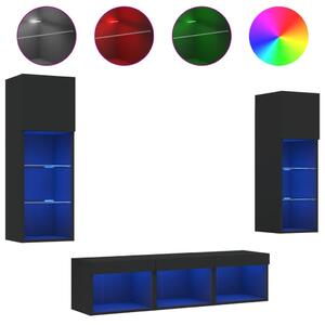 5-częściowy zestaw mebli TV z LED, czarny