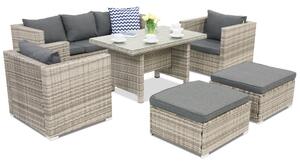 Meble ogrodowe z technorattanu Roma Apetito 5 + 2 pufy Garden Point szare