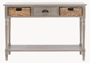 Konsola z drewna sosnowego z szufladą i koszami z rattanu Vintage