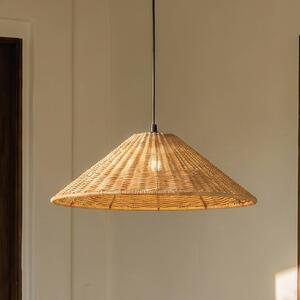 Lampa wisząca zewnętrzna Lucande Taniola, 1-punktowa, stożkowa, Ø 60 cm Taniola Lucande, możliwość ściemniania, ciemne drewno, drewno, dworkowy / rustykalny