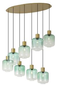 Lampa wisząca w stylu Hotel Chic mosiężna z niebiesko-zielonym szkłem 8-punktowa - Qara