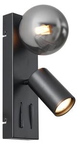 Nowoczesny kinkiet czarny 2-punktowy z możliwością przechylania i portem USB-C - Lesly