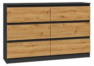 Długa komoda loft z szufladami antracyt + dąb artisan - Marea 2X 140 cm