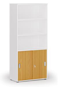 Szafa biurowa kombinowana PRIMO WHITE, drzwi przesuwne na 2 poziomach, 800 x 420 x 1781 mm, biały/buk