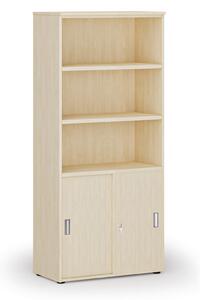 Szafa biurowa kombinowana PRIMO WOOD, drzwi przesuwne na 2 poziomach, 800 x 420 x 1781 mm, brzoza