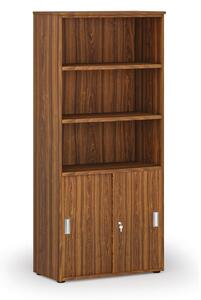 Szafa biurowa kombinowana PRIMO WOOD, drzwi przesuwne na 2 poziomach, 800 x 420 x 1781 mm, orzech