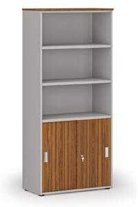 Szafa biurowa kombinowana PRIMO GRAY, drzwi przesuwne na 2 poziomach, 800 x 420 x 1781 mm, szary/orzech