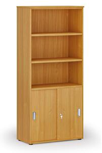 Szafa biurowa kombinowana PRIMO WOOD, drzwi przesuwne na 2 poziomach, 800 x 420 x 1781 mm, buk