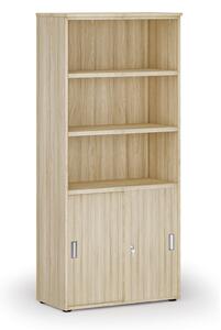 Szafa biurowa kombinowana PRIMO WOOD, drzwi przesuwne na 2 poziomach, 800 x 420 x 1781 mm, dąb naturalny