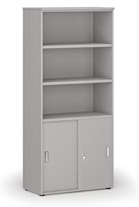Szafa biurowa kombinowana PRIMO GRAY, drzwi przesuwne na 2 poziomach, 800 x 420 x 1781 mm, szary