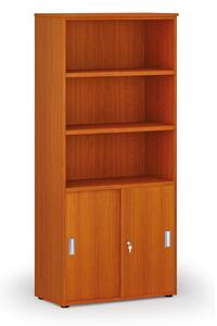 Szafa biurowa kombinowana PRIMO WOOD, drzwi przesuwne na 2 poziomach, 800 x 420 x 1781 mm, wiśnia