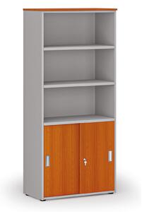 Szafa biurowa kombinowana PRIMO GRAY, drzwi przesuwne na 2 poziomach, 800 x 420 x 1781 mm, szary/wiśnia