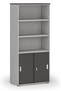 Szafa biurowa kombinowana PRIMO GRAY, drzwi przesuwne na 2 poziomach, 800 x 420 x 1781 mm, szary/grafit
