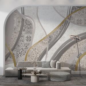 Fototapety Abstrakcyjny obraz z geometrycznymi wzorami i zakrzywionymi liniami w beżowych, szarych i, Nowoczesne Fototapety, w08837 : Uwalls.pl
