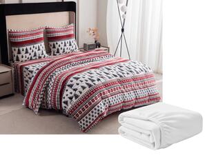 Zestaw pościeli z mikropluszu TWINKLE CHRISTMAS kolorowe + prześcieradło z mikropluszu SOFT 90x200 cm białe, pojedyncze łóżko