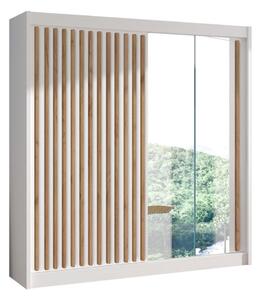 Szafa z lustrem SANTINO 203x215 cm biała/dąb rękodzieło MT0115