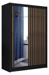 Szafa ubraniowa z lustrem SANTINO 150x215 cm czarna/dąb craft MT0111