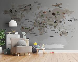 Fototapeta Mapa świata ze zwierzętami, Fototapety Dziecięce, Popularne Fototapety, u93386 - Tapeko.pl