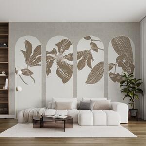 Fototapety Eleganckie łuki z kwiatowymi wzorami w beżu i bieli, na teksturowanym beżowym tle, minimalistyczny, Fototapety Natura, w08866 : Uwalls.pl
