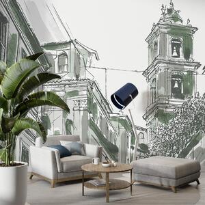 Fototapety Śródziemnomorska ulica, kaplica, architektura, szare i zielone kolory, Fototapety Miasta i Kraje, w03350v2 : Uwalls.pl