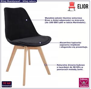 Czarne welurowe krzesło na drewnianych nóżkach - Anio