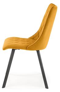 Musztardowe krzesło tapicerowane welurem - Zoxe