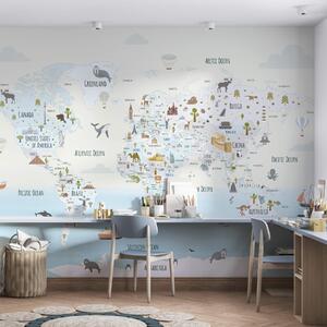 Fototapeta Mapa świata z różnymi zwierzętami, Fototapety z mapami świata, Popularne Fototapety, w03410 - Tapeko.pl