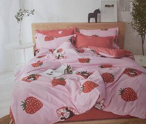 Bawełniana pościel do łóżeczka TRUSKAWKI różowa
