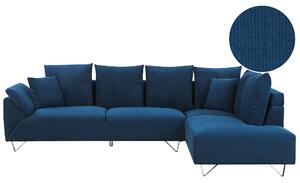 Sztruksowy narożnik lewostronny sofa z poduszkami ciemnoniebieska retro Lunner Beliani
