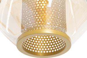 Złota lampa podłogowa art deco z bursztynowym szkłem - Kevin Oswietlenie wewnetrzne