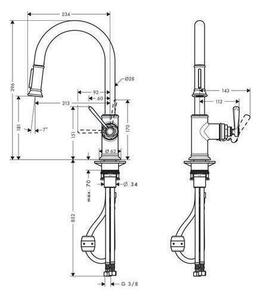 Hansgrohe AXOR Montreux Jednouchwytowa bateria kuchenna DN 15, 180, z wyciąganą wylewką, 16581950