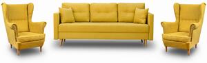 Komplet wypoczynkowy skandynawski do salonu sofa i 2 fotele Żółty