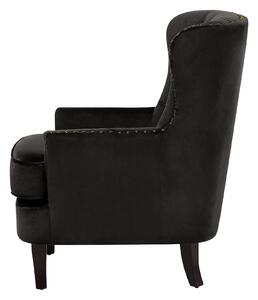 Retro fotel uszak tapicerowany welurowy pikowany czarne nóżki czarny Viborg Beliani