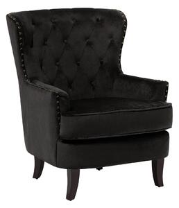 Retro fotel uszak tapicerowany welurowy pikowany czarne nóżki czarny Viborg Beliani