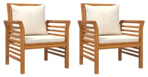 Fotele z kremowymi poduszkami, 2 szt., lite drewno akacjowe