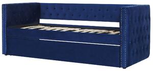 Łóżko wysuwane niebieskie welurowe 90 x 200 ze stelażem dziecięce pikowane Gassin Beliani