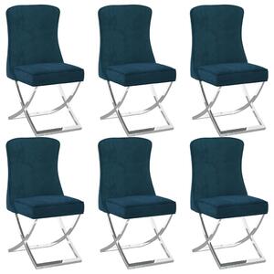 Krzesła stołowe 6 szt., niebieskie, 53x52x98 cm, aksamit i stal